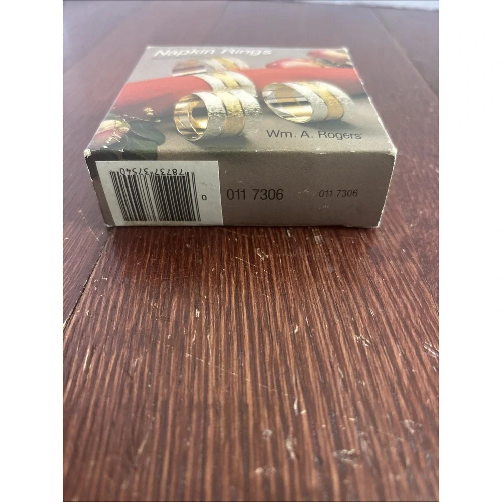 Wm. A. Rogers Napkin Rings Set of 4 Silver Plate with Brass New in Box 0117306